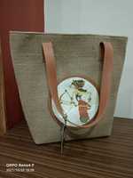 Bolso de Hombro Tipo Tote de Moda para Mujer, Estilo Vintage, de Mezclilla, con Hojas de Yute, con Dos Cadenas, en Oferta
