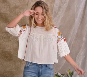 Tuniques — vêtements indiens confortables, vêtements pour femmes, robes de plage, manches courtes, broderie florale avec pompon, Sexy - Product Image 3