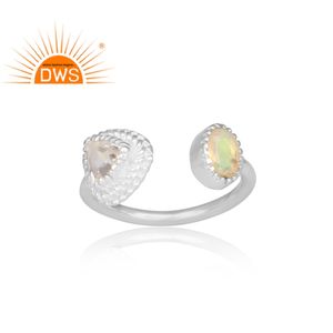 Ópalo etíope Natural y Gema de cuarzo, anillo abierto de plata fina 925, joyería al por mayor - Product Image 2