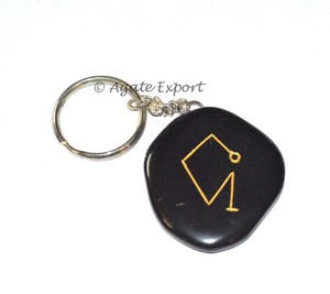 Porte-clés en agate noire Arch Reiki |   Porte-clés en pierre gravée Modèle R-Key-008 - Product Image 1