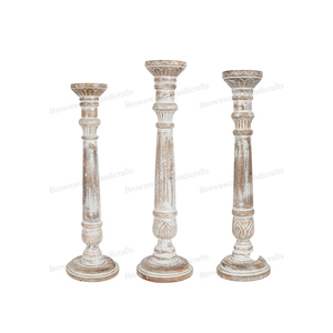 Ensemble de 3 bougeoirs décoratifs sculptés à la main en bois de manguier en forme d'hexagone pour décoration de la maison, mariage et Noël - Product Image 1
