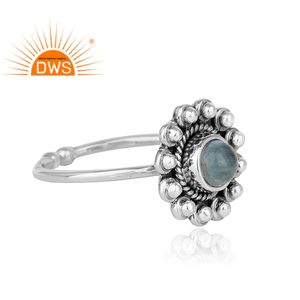 แหวนพลอยอะพาไทต์ ขายส่ง ดีไซน์ดอกไม้โบราณ เงินแท้ 925 แหวนปรับขนาดได้ เครื่องประดับ คอลเลคชั่นคลาสสิก - Product Image 2