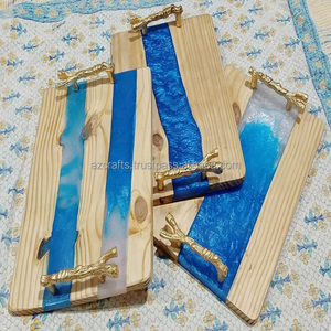Plateau de service en résine et bois, bricolage de corée, avec poignée en laiton, outils de cuisine pour hôtel et Restaurant, plateau de Table basse, bricolage - Product Image 3