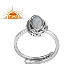 Rainbow Moonstone Gemstone <b>Ring</b> Wrapped Design 925 <b>Sterling</b> Oxidized <b>Adjustable</b> Nanette Shape <b>Silver</b> <b>Ring</b> Jewelry Wholesale - Product Image 1