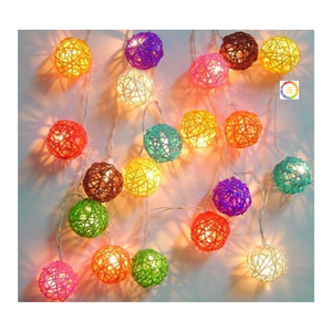 Bola de mimbre decorativa para colgar, cadena de luces, 99GD, colorida - Product Image 5