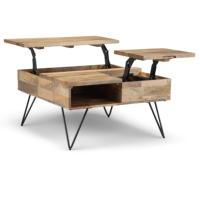Table basse élévatrice carrée industrielle en bois de manguier massif et en métal pour meubles de salon à domicile