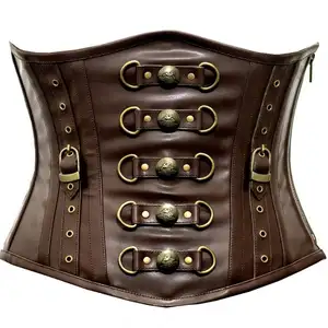 Brown Leather Waist Training Under bust Steel Boned Sexy Corset