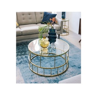 Mesa auxiliar de forma redonda de calidad superior Base de metal y vidrio en la parte superior Mesa de café y té de color plateado a granel - Product Image 4