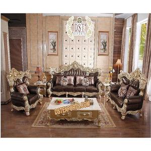 Canapé Baroque de 7 places avec finition Antique, ensemble de meubles robuste de salon, de Style Royal - Product Image 1