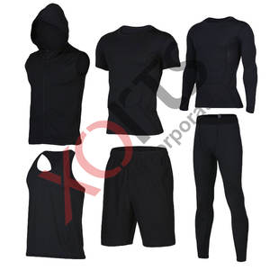 Conjunto Deportivo Unisex de 6 Piezas para Gimnasio y Running, Ropa de Compresión, Spandex/Poliéster Negro, Ajuste Ceñido, Cintura Elástica - Product Image 4