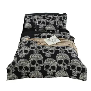 bamboo sheets queen target Suppliers-Dropshipping Customized New 3D printed black polyester fiber comforter twin king queen size Skull Bedding Set