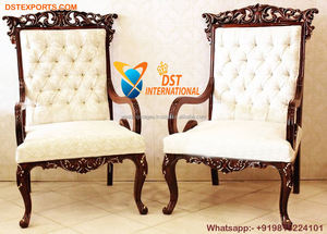 Sillas de tronos de madera maciza para el hogar, sillas de salón con acabado dorado, con espalda alta, para sala de estar - Product Image 6