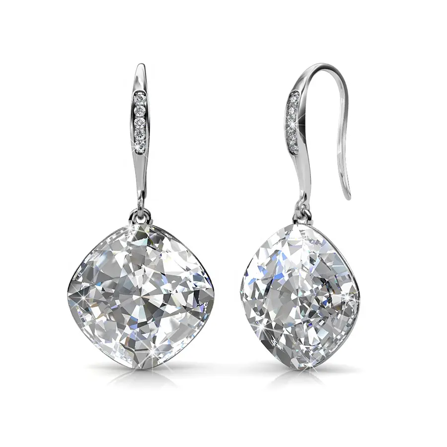 Sterling Silver 925 Premium Austrian Crystal Jewelry 2021 New Vintage Women Big Square Dangle Drop Earrings Destiny Jewellery