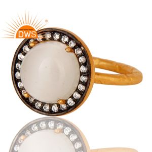 Bague en pierre de lune blanche sertie de griffes, bijoux en pierres précieuses CZ, argent plaqué or 22 carats 925, bague de cocktail, fabricant - Product Image 2