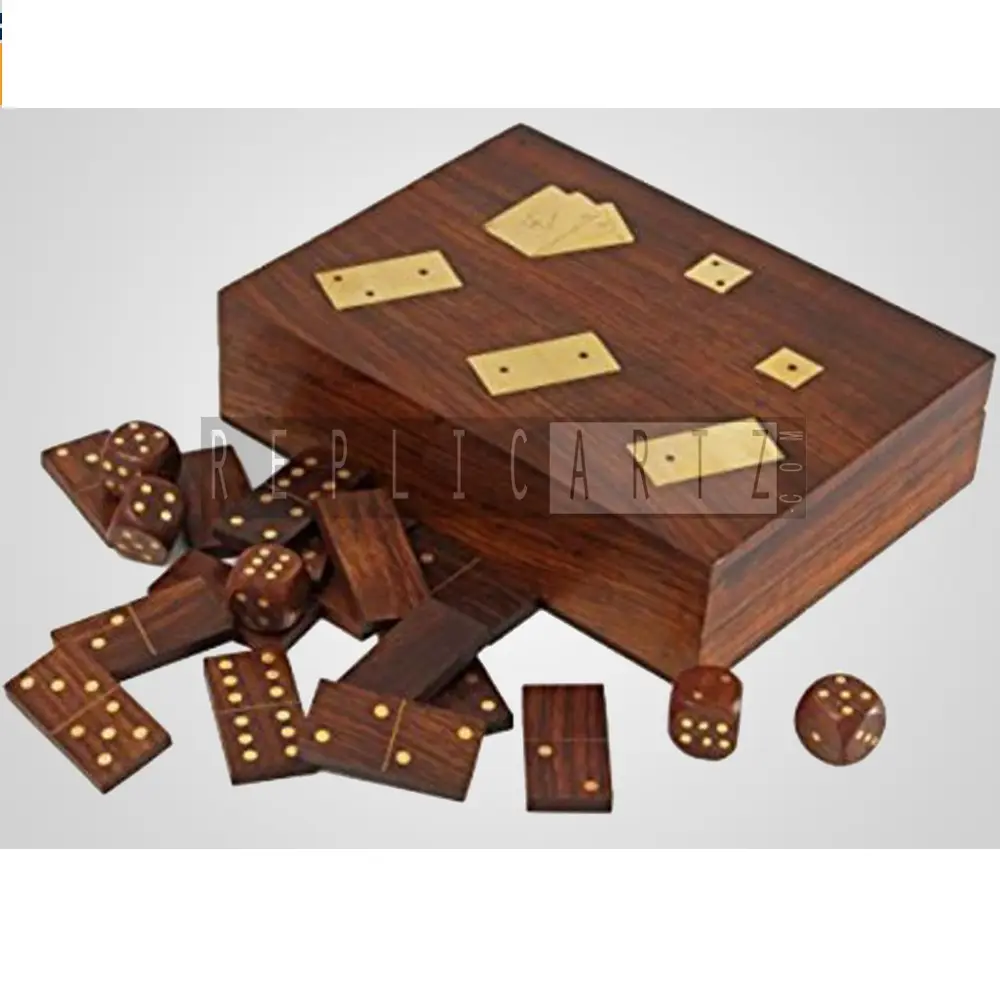 Jogo de dominó clássico de madeira e latão de alta qualidade com caixa brinquedos educativos peça clássico jogo educativo para adultos