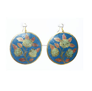 New York City artistique cuivre bijoux conceptions Turquoise or boucle d'oreille cerceau petit métal creux rond vert cuivre turquoise femmes - Product Image 3