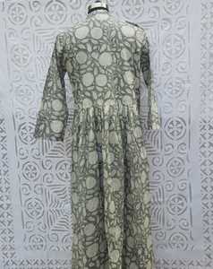 Vestido de Mujer de Alta Calidad, Estampado en Bloque de Algodón, Estilo Camisero, Plisado, Holgado, Informal, para Playa - Product Image 4