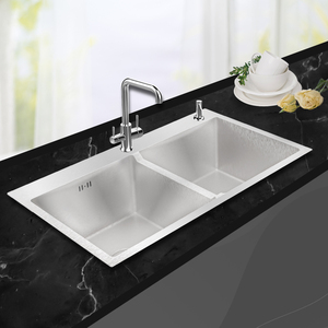 NOUVEAU PRODUIT Évier de cuisine double carré en acier inoxydable SS304 à un trou, à encastrer, avec surface polie - Product Image 4