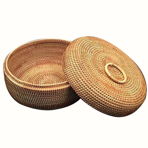 Vietnam Groothandel Milieuvriendelijke Rieten Natuurlijke Rotan Voedsel Brood Fruit Mand Van King Craft Viet Rond Rotan Dienblad