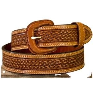 100% American Cow Hide Hand Tooled Designer Western Beaded Belt Cuero genuino para hombres y mujeres - Product Image 1