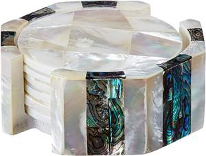 Posavasos de forma redonda hecho a mano con soporte Mother of Pearl & MFD del fabricante de la India a la venta para esteras y almohadillas - Product Image 3