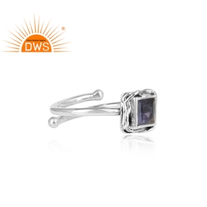 Iolite-Anillo de plata de primera ley y Gema para mujer, sortija ajustable, plata esterlina 925, oxidado, cuadrado, cuadrado, venta al por mayor - Product Image 3
