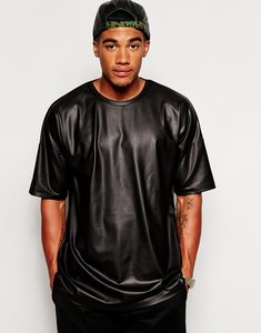 Men's <b>Plain</b> Black Genuine Leather <b>Oversize</b> <b>T</b>-<b>Shirt</b> High Quality Customized Logo OEM Service Wholesale for Boys Casual Wear - Product Image 1