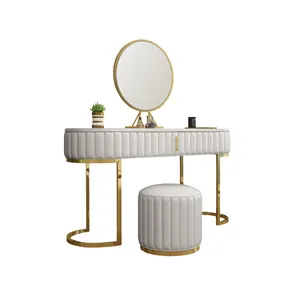 Coiffeuse de chambre à coucher avec miroir et tabouret, ensemble de coiffeuse de luxe avec lumière LED, 2 pièces