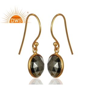 Boucles d'oreilles pendantes en pierre précieuse, Pyrite, en or 18k, plaqué or indien, bijoux en argent Sterling, vente en gros - Product Image 2