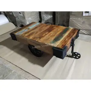 Unique Designer Fine Quality Indian Furniture Wrought Industrial Style Iron Cart Living Room Coffee Table