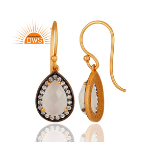 Boucles d'oreilles goutte de perle en argent Sterling 925, pierre de lune blanche naturelle et Zircon blanc, vente en gros - Product Image 3