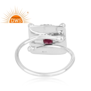 Bague en pierres précieuses couleur rubis naturelles, bijou fait à la main, grand format, en argent Sterling 925 - Product Image 3