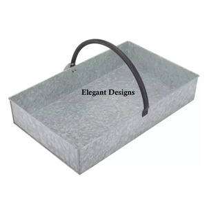 Plateau de service galvanisé traditionnel ensemble de trois plats de service faits à la main en gros plateau de service galvanisé de forme ovale vintage - Product Image 4