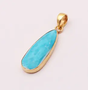 Excellent pear shape pendant jewelry gold edge charm pendant necklace turquoise gemstone pendants finding supplier wholesale lot