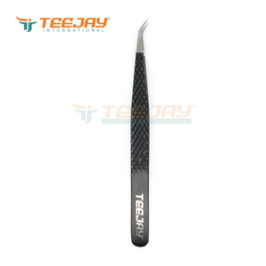 Pinzas Clásicas para Pestañas TEEJAY, de Acero Inoxidable con Recubrimiento de Polvo Negro Mate, Punta Lisa Recta de 5 mm y 45 Grados, Aislamiento Tipo Diamante - Product Image 6