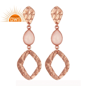 Rose Chalcedony Gemstone Drop <b>Dangle</b> <b>Earrings</b> Jewelry Wholesale Rose Gold Plated 925 Sterling <b>Silver</b> Jewelry Supplier - Product Image 1
