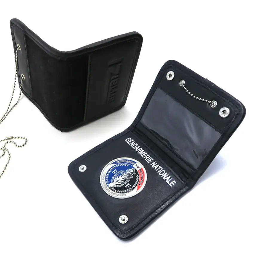 Emblema de Metal personalizado para oficial de seguridad, billetera de cuero genuino con insignia oculta empotrada