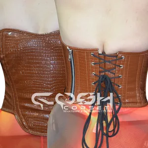 COSH corsetto Overbust corsetto corpo corto in acciaio, corsetto in PVC coccodrillo marrone di alta qualità con cerniera laterale esportatore