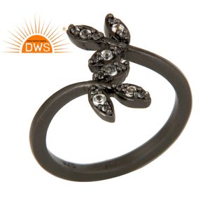 สีขาวแหวนบุษราคัมผู้จัดจำหน่ายเครื่องประดับดอกไม้ที่ทำด้วยมือการออกแบบสีดำออกซิไดซ์สเตอร์ลิงเครื่องประดับผู้ค้าส่ง - Product Image 1