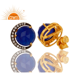 White Zirconia <b>Blue</b> Aventurine Gemstone <b>Stud</b> <b>Earring</b> Jewelry Supplier 925 Silver <b>Earring</b> Jewelry Manufacturer - Product Image 2