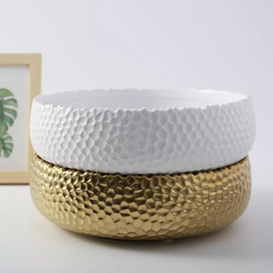 Bol de service de cuisine Restaurant, grand bol de service pour cuisine hôtel Restaurant décor de vaisselle couleur or et blanc, bols à salade en métal de Design moderne - Product Image 4