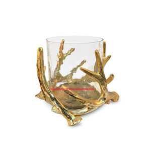 ทองหรูหราและการออกแบบใหม่เขากวางแต่งงานโรงแรมและบ้านตกแต่งพายุเฮอริเคนเทียนยืนที่มีแก้ว - Product Image 1