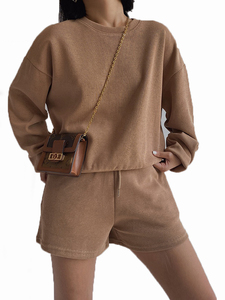 Women <b>2</b> <b>Piece</b> <b>Set</b> Matching Outfit Custom Logo Co Ord <b>Set</b> Casual <b>Lounge</b> Wear Tracksuit OEM Supplier Short crew necks Sweatsuits - Product Image 4
