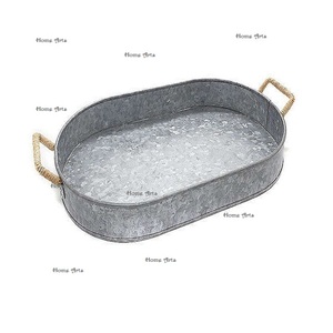 <b>Prime</b> Quality Galvanized Tea Coffee Tray With Iron Stand Oval Shape Customized Size Serving Tray From India - Product Image 3