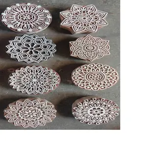 适合家庭装饰和纺织品印刷的圆形设计手工雕刻木制纺织品块