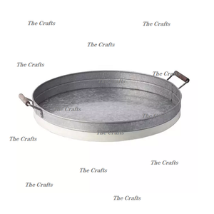 Classic Design Galvanized Food <b>Serving</b> <b>Tray</b> With Handles Wedding Event And Party Decorative <b>Tray</b> With <b>Round</b> Shape - Product Image 6