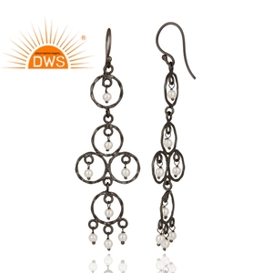 Pendientes de Perlas Blancas para Mujer, Estilo Candelabro, al por Mayor, Chapados en Rodio Negro, Plata de Ley 925, Modernos, para Boda o Compromiso - Product Image 2