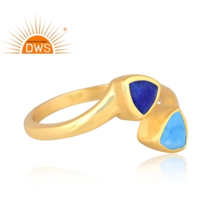 925 Sterling Silver Natural <b>Lapis</b> <b>Lazuli</b> And Turquoise Gemstone Adjustable <b>Ring</b> Jewelry For Women Gift For Her - Product Image 3