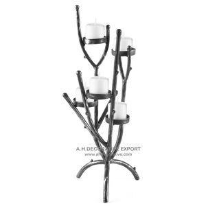 Antique noir fait à la main 5 bras arbre branche candélabre métal mariage centres de table carré décorations pour la maison prix de gros - Product Image 1