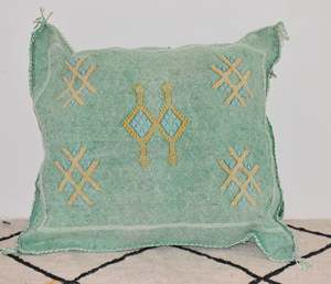 Authentic 16" X 20" Moroccan Cactus Silk <b>Pillow</b> | King Size Sabra <b>Pillow</b> | Decorative Green <b>Throw</b> <b>Pillow</b> - Product Image 1